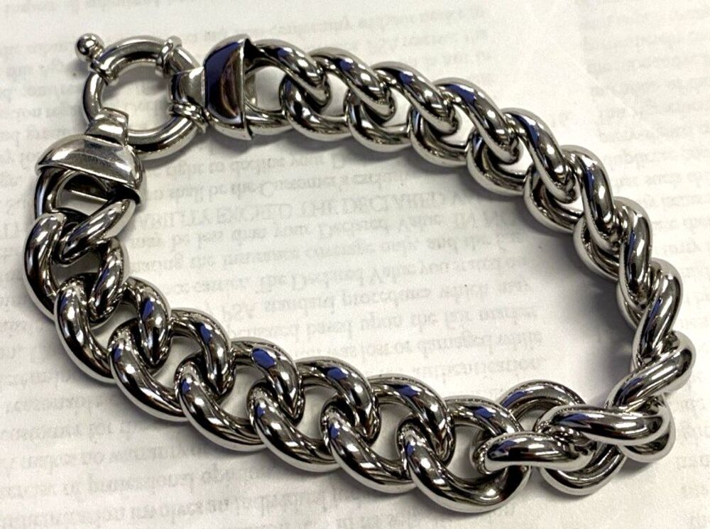 Milor Italy 925 Sterling Silver Vtg Curb Link Bracelet Epiphany Platinum Clad